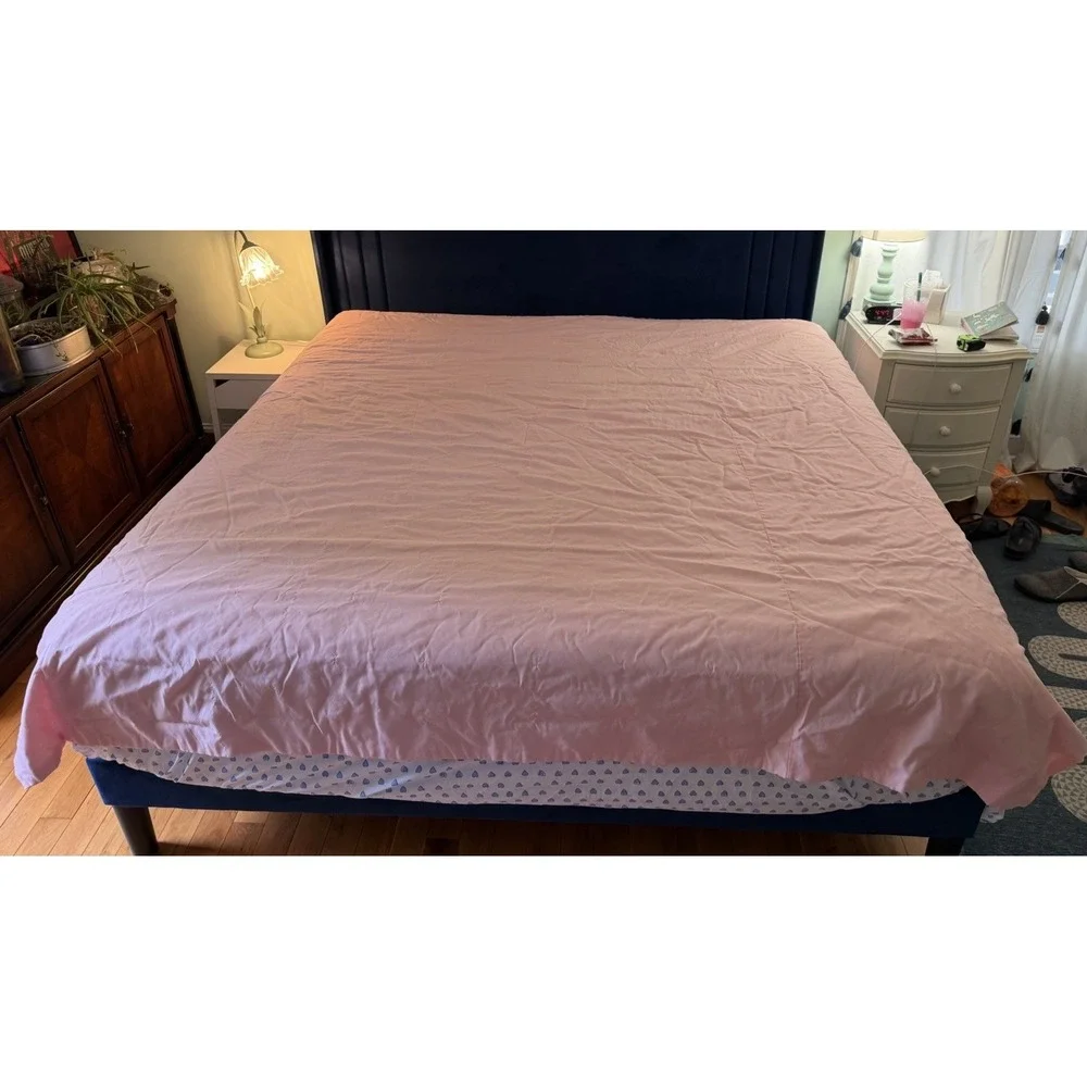 Handmade Reversible Pink Gingham Quilt 88x86 Cotton Tie Quilt Cottagecore